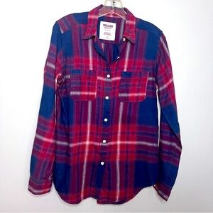 Mossimo Supply Co. Boyfriend Fit Blue & Red Plaid Flannel Shirt Size Small EUC